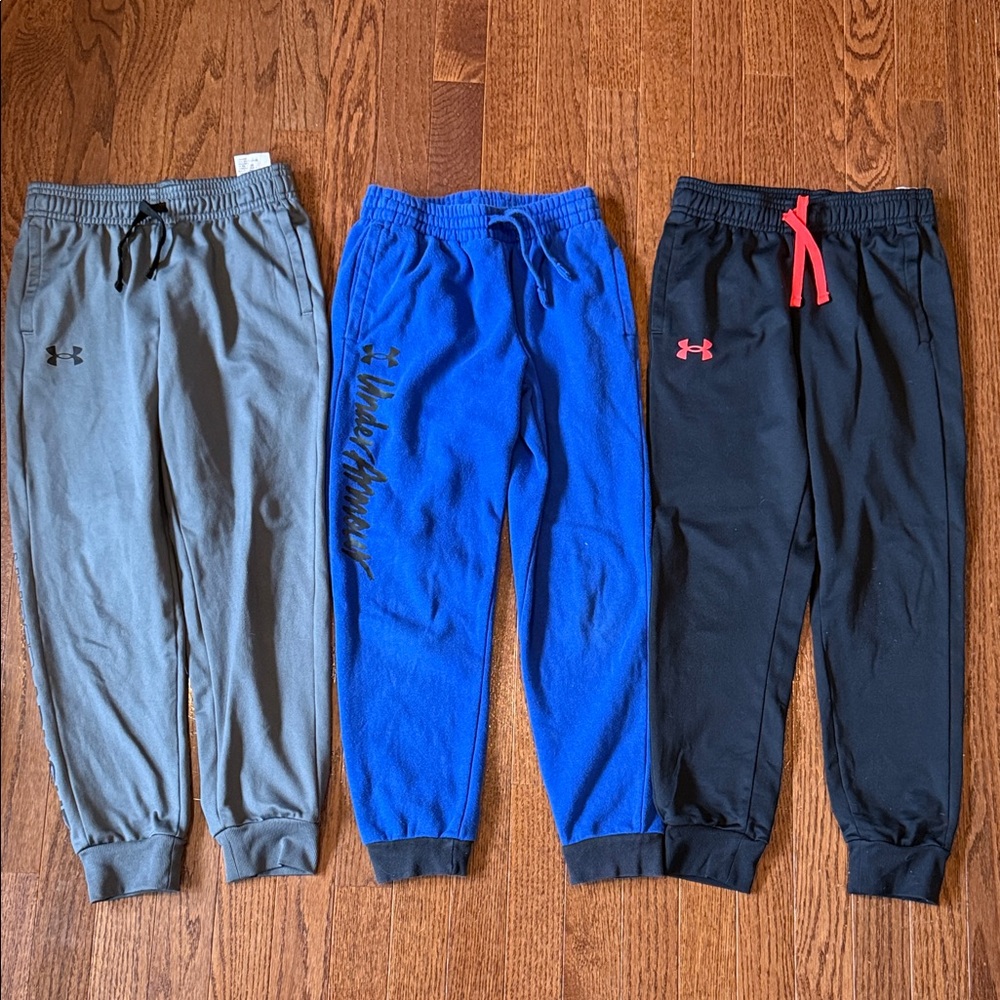 Size small Under Armour Kids Sweatpants - Gray, Blue, Black - lot of 3 pairs